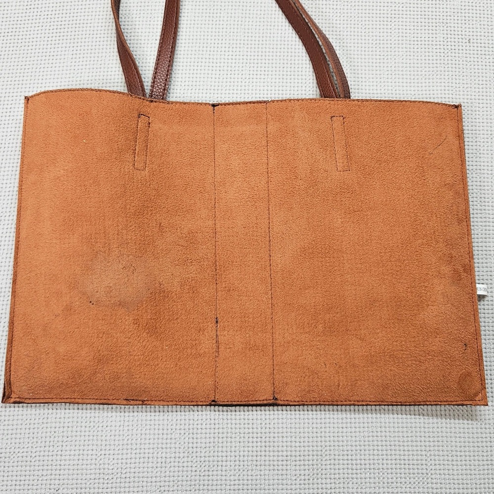 Vince Camuto Brown‎ Pebbled Leather Tote Bag Black Stripe Shopper Mens Womens - Picture 11 of 14